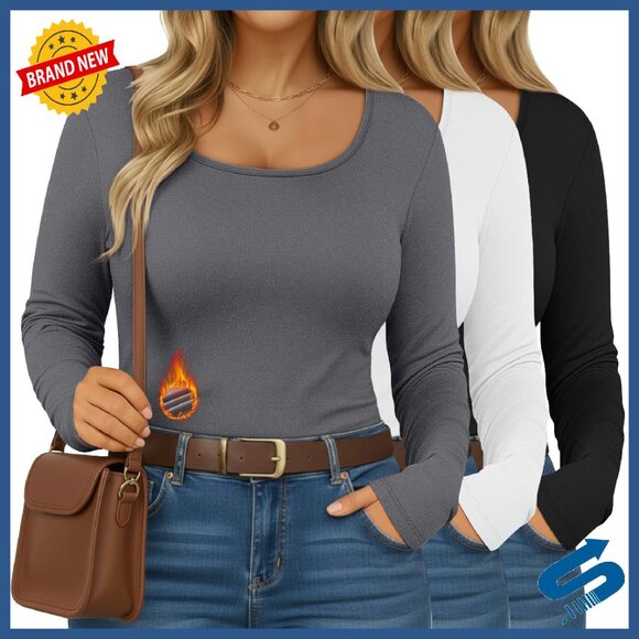 Plus Size Thermal Shirts Fleece Lined Long Sleeve Base Layer Tops 3 Pack